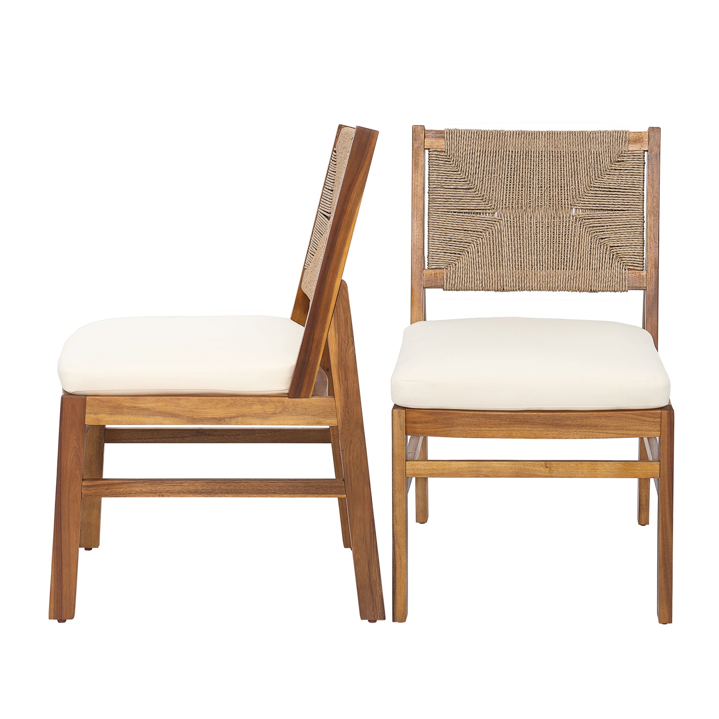 Alistaira Outdoor Arly Wood and Wicker Woven Dining Chair with Cushions(Set of 2)