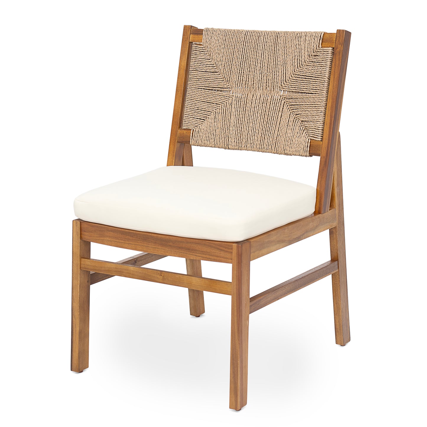 Alistaira Outdoor Arly Wood and Wicker Woven Dining Chair with Cushions(Set of 2)