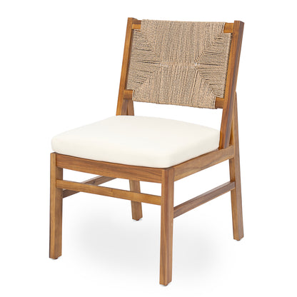 Alistaira Outdoor Arly Wood and Wicker Woven Dining Chair with Cushions(Set of 2)