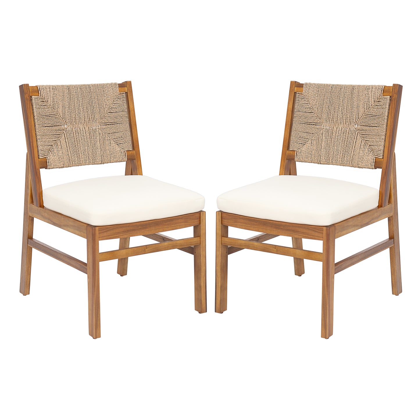 Alistaira Outdoor Arly Wood and Wicker Woven Dining Chair with Cushions(Set of 2)