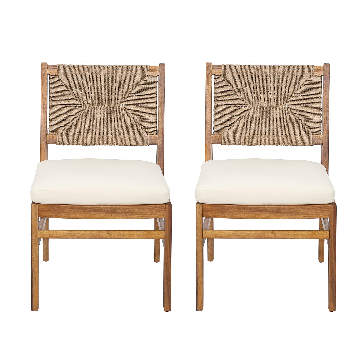 Alistaira Outdoor Arly Wood and Wicker Woven Dining Chair with Cushions(Set of 2)