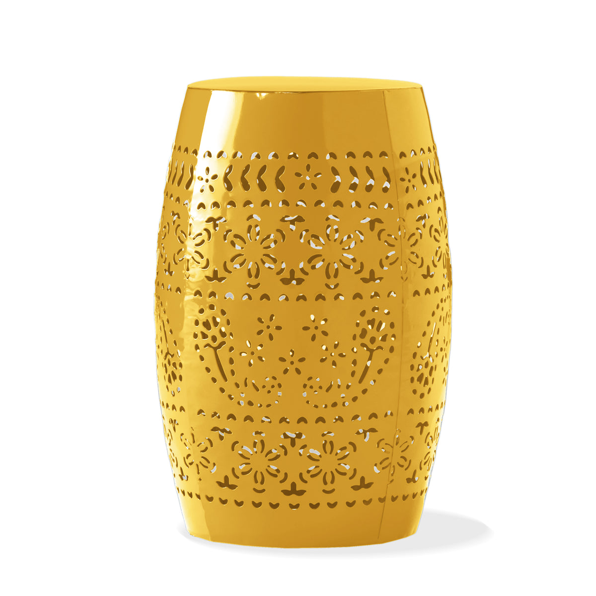 Verdant Zoey Small Outdoor Side Table, Lace Cut Iron End Table, Metal Outdoor Stool, Hollow Drum Round Side Table, Decorative Garden Stool with Cutout Design for Patio Balcony