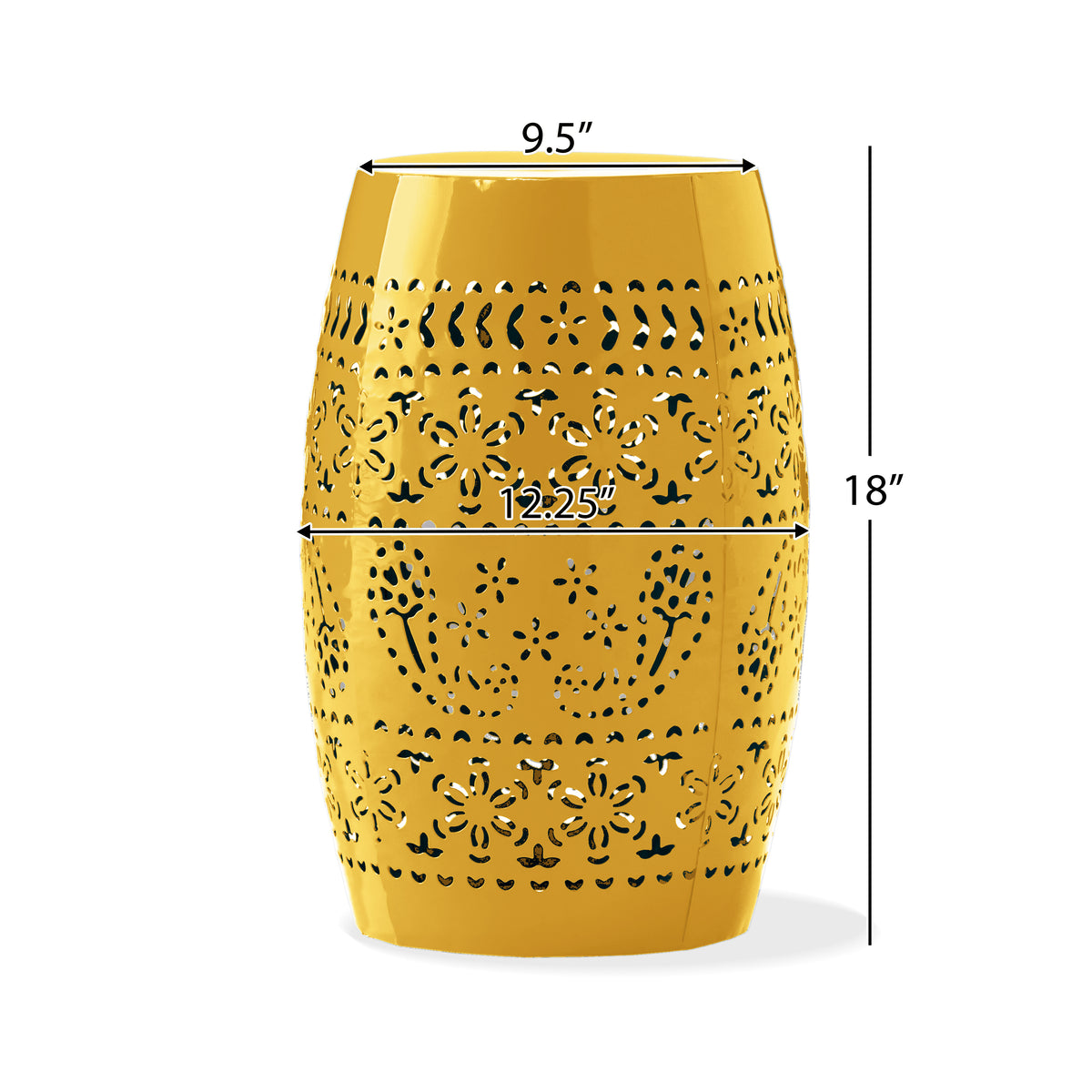Verdant Zoey Small Outdoor Side Table, Lace Cut Iron End Table, Metal Outdoor Stool, Hollow Drum Round Side Table, Decorative Garden Stool with Cutout Design for Patio Balcony