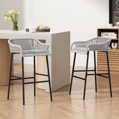 Lura Outdoor Outdoor Patio Rope Barstools,Set of 2