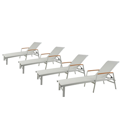 Joy Outdoor Aluminum Chaise Lounge with Mesh Seating (Set of 4)