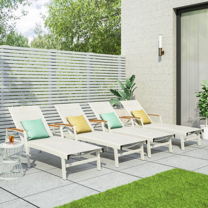 Joy Outdoor Aluminum Chaise Lounge with Mesh Seating (Set of 4)