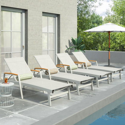 Joy Outdoor Aluminum Chaise Lounge with Mesh Seating (Set of 4)