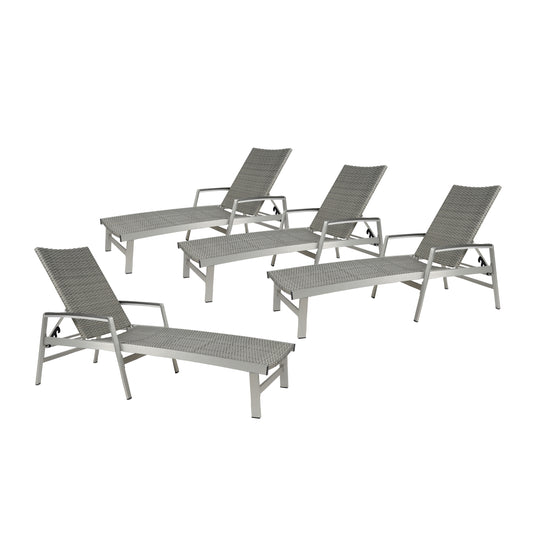 Stanley Outdoor Wicker and Aluminum Chaise Lounges (Set of 4), Gray Finish