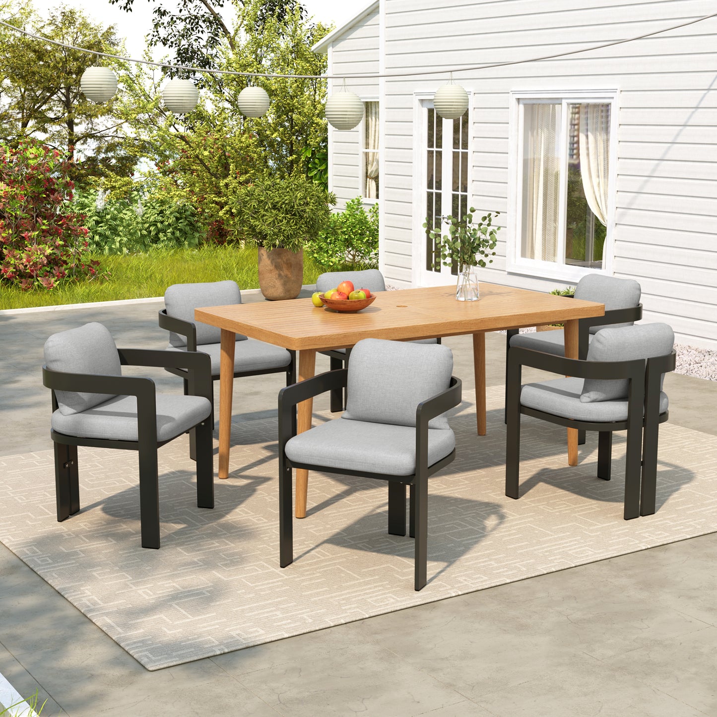 Janiyah Outdoor 6-Person Dining Set Includes 1 Table and 6 Chairs