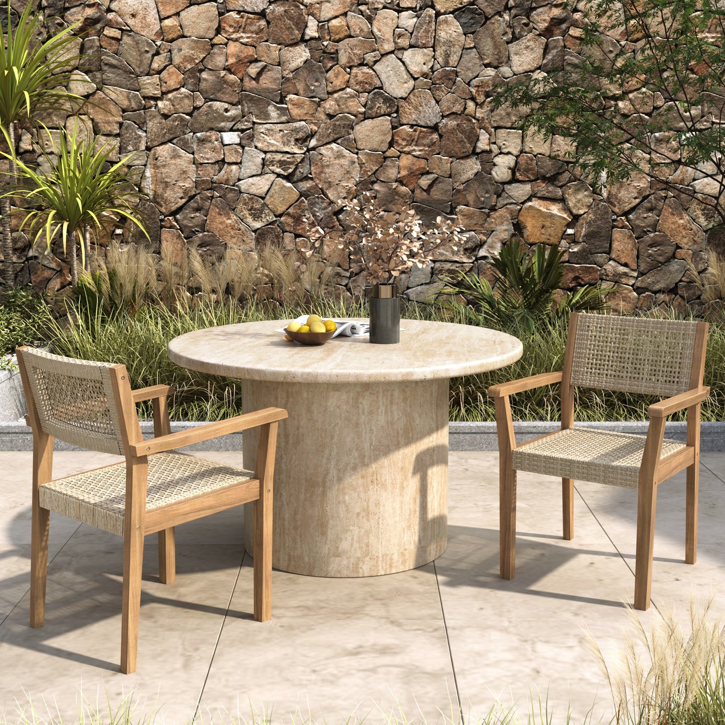 Summerlyn Patio Acacia Wood Dining Chairs, PE Wicker, Set of 2