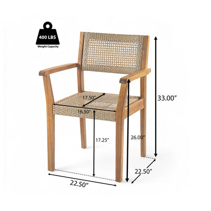 Summerlyn Patio Acacia Wood Dining Chairs, PE Wicker, Set of 2