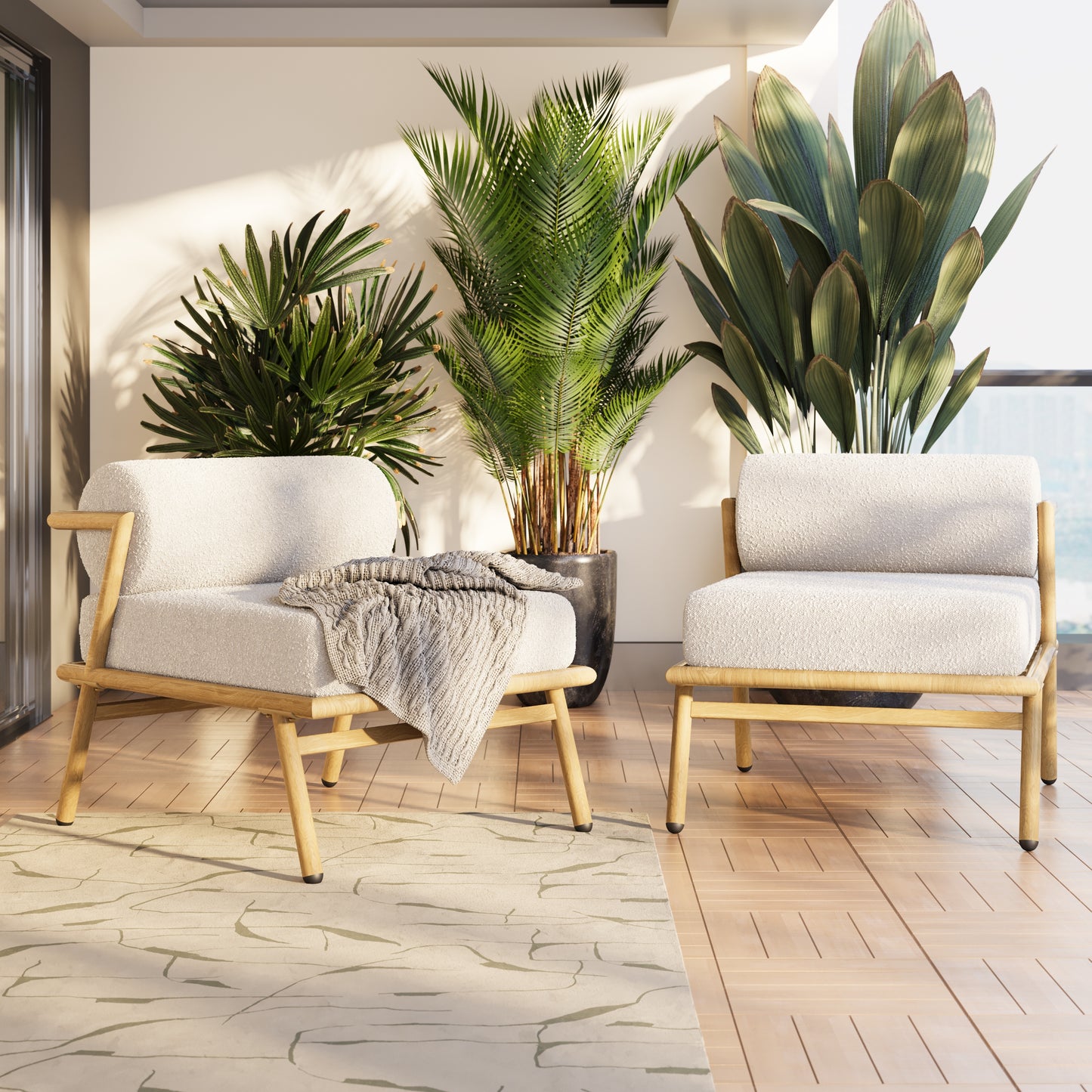 Fernisha Outdoor Patio Club Chair, Off White Cushion, Set of 2