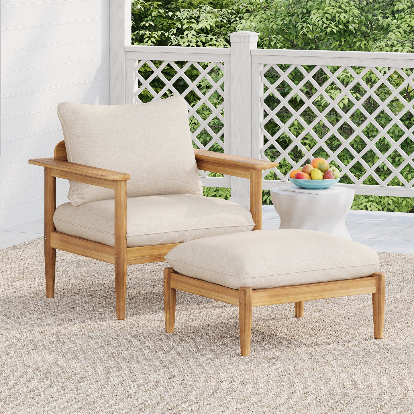 Terassi Outdoor Acacia Wood Lounge Set with Chair, Ottoman