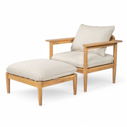 Terassi Outdoor Acacia Wood Lounge Set with Chair, Ottoman