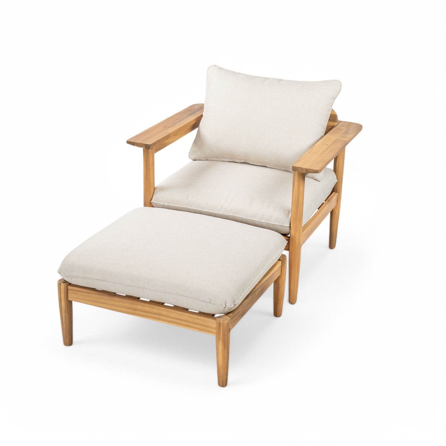 Terassi Outdoor Acacia Wood Lounge Set with Chair, Ottoman