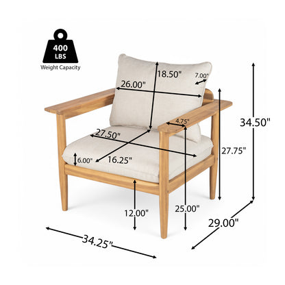 Terassi Outdoor Acacia Wood Lounge Set with Chair, Ottoman