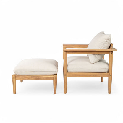 Terassi Outdoor Acacia Wood Lounge Set with Chair, Ottoman