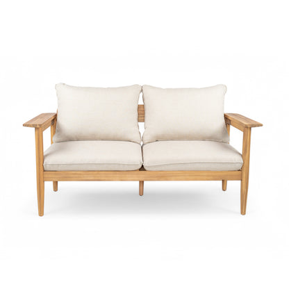 Terassi Outdoor Acacia Wood Loveseat,Beige
