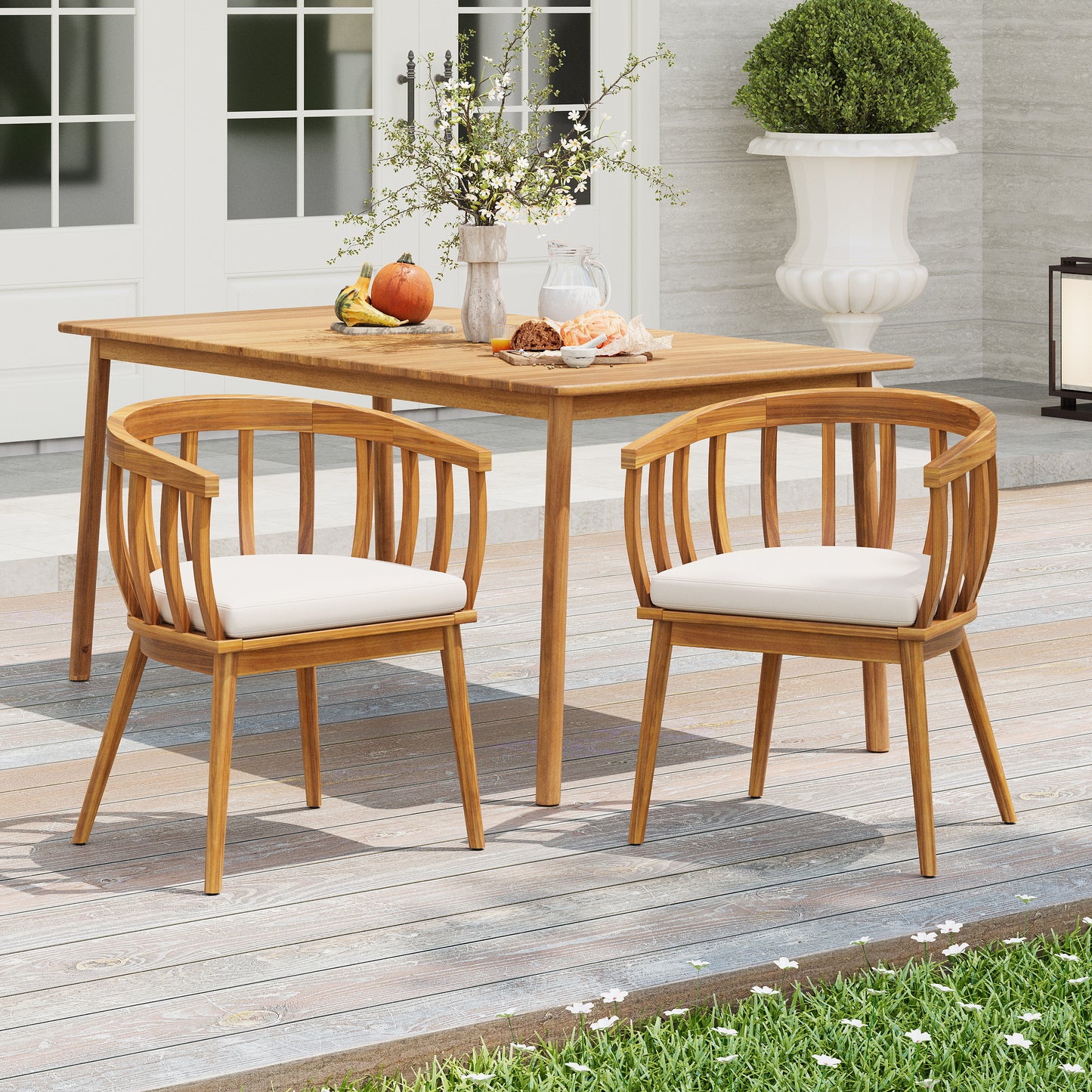 Klismos Solid Wood Upholstered Dining Armchair,Set of 2