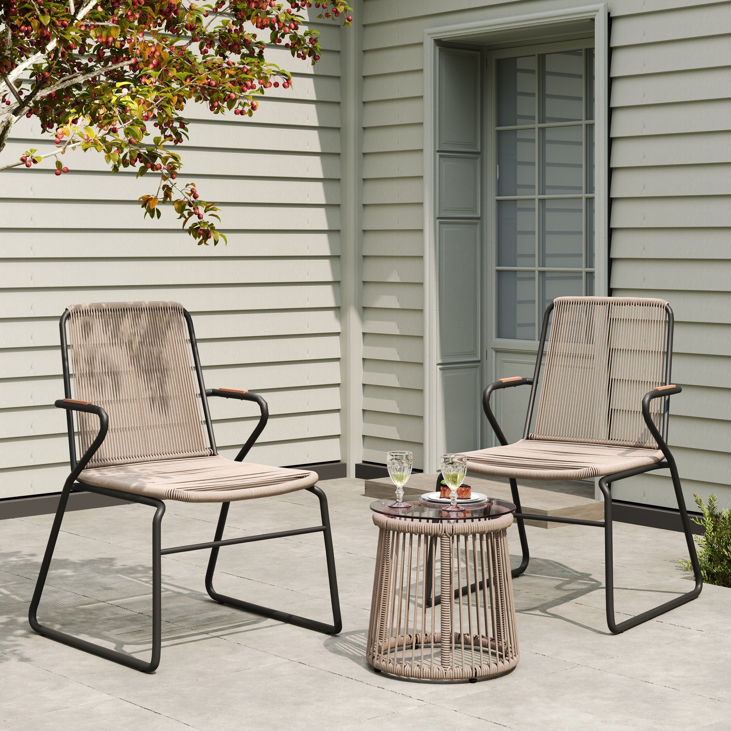 Laycee Modern Outdoor Rope Weave Chat Set with Side Table