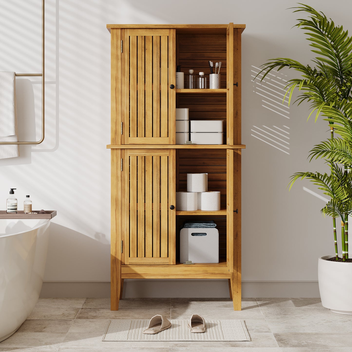 Eirion Outdoor Patio Storage Cabinet, Acacia Wood