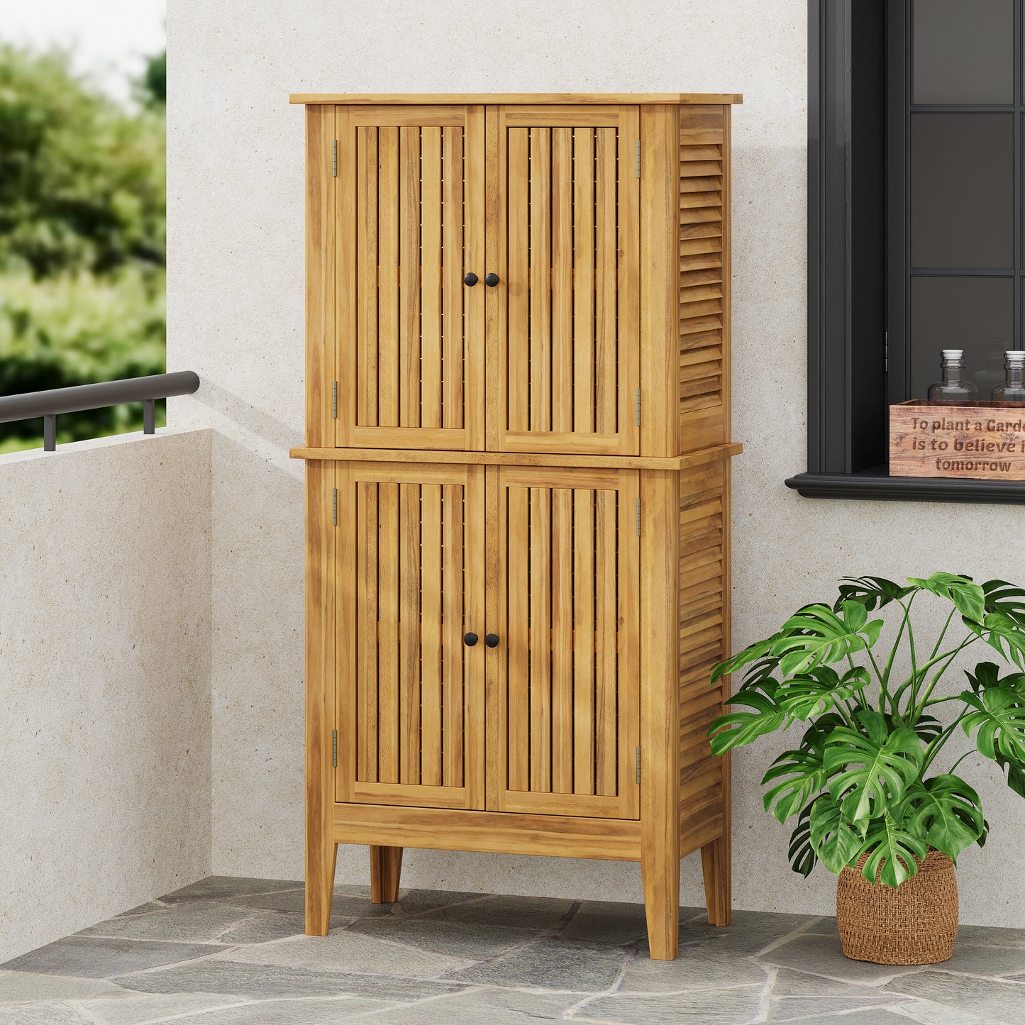 Eirion Outdoor Patio Storage Cabinet, Acacia Wood