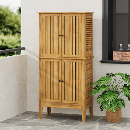 Eirion Outdoor Patio Storage Cabinet, Acacia Wood