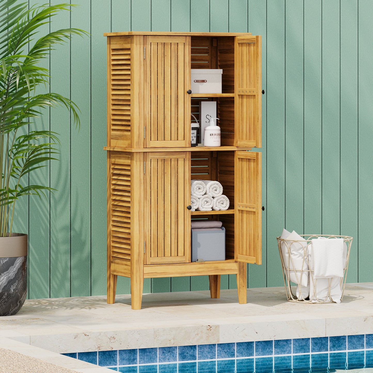 Eirion Outdoor Patio Storage Cabinet, Acacia Wood