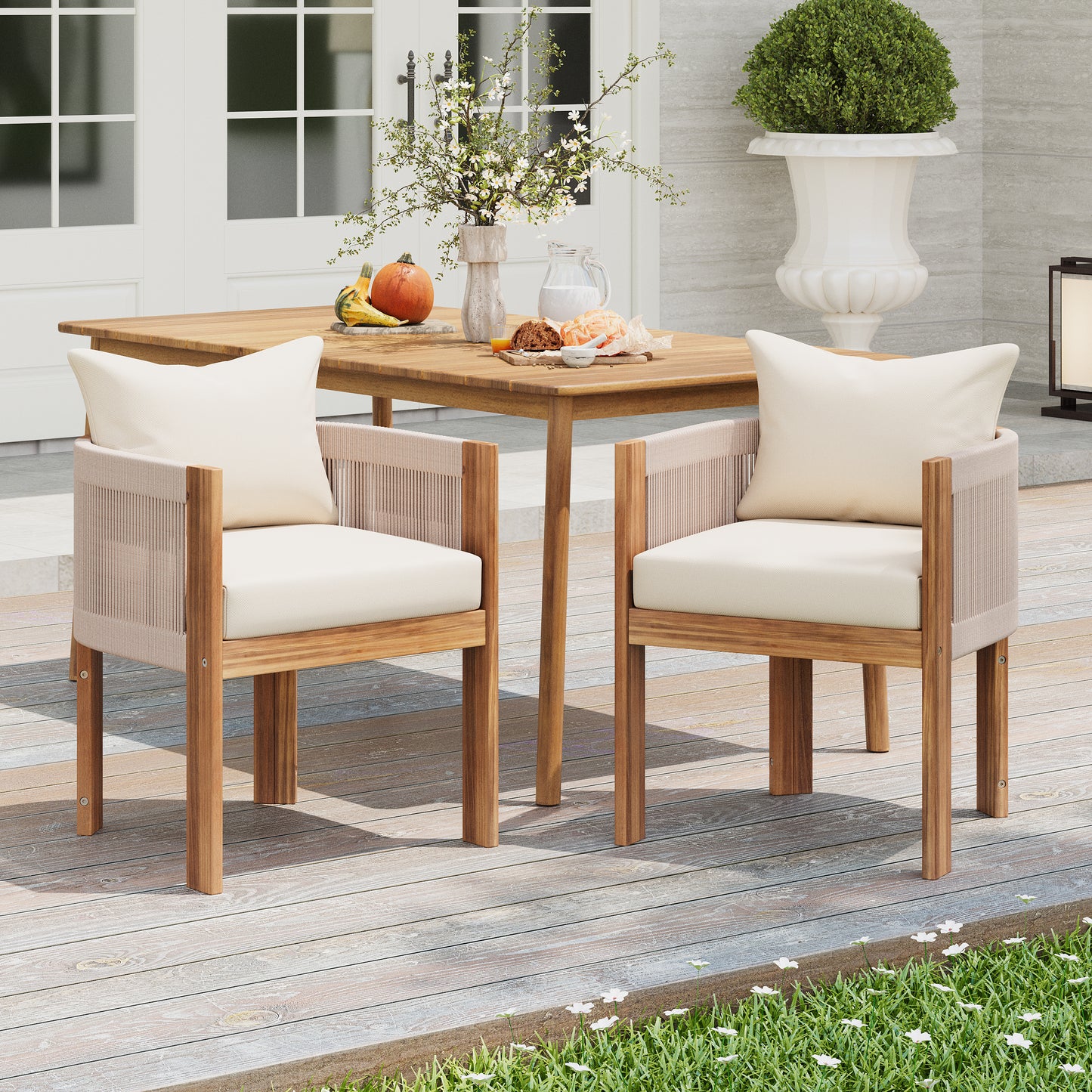 Matera Modern Wood Patio Dining Chair (Set of 2)