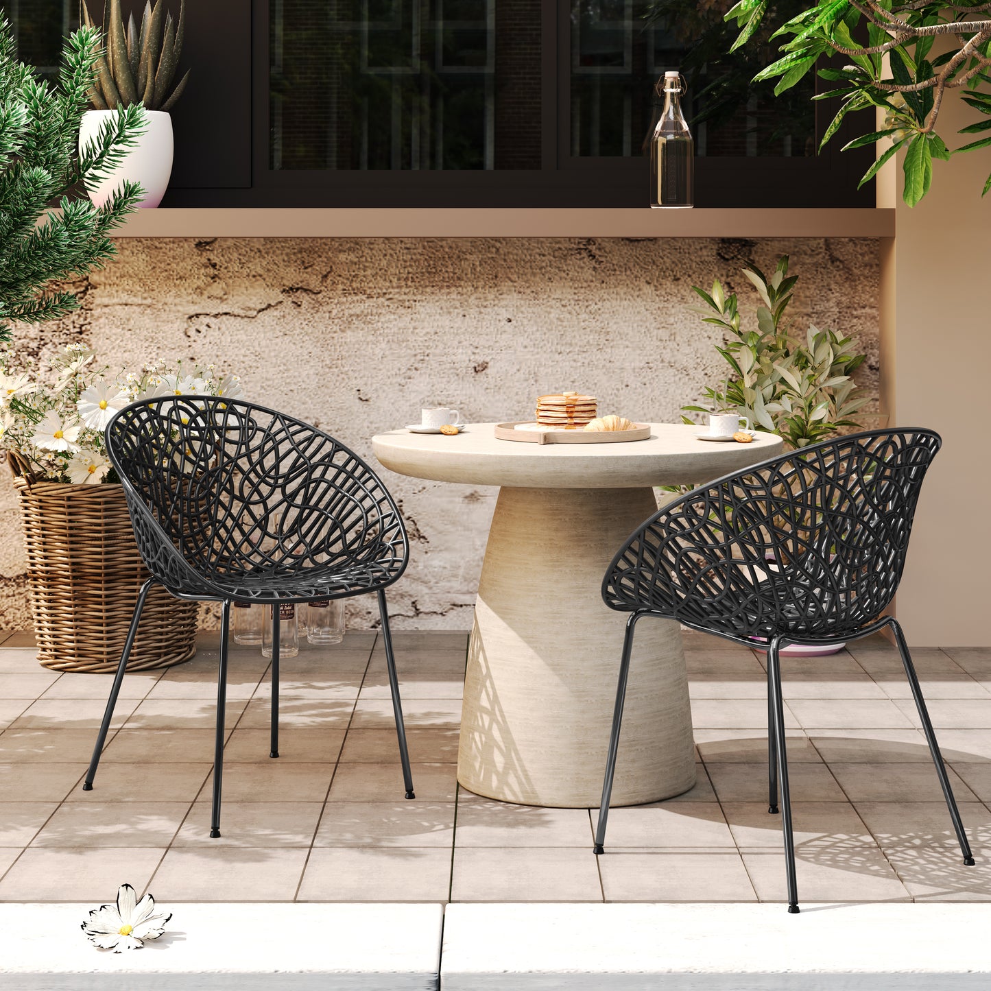 Dahliae Outdoor Patio Dining Chairs, Iron & Plastic, Set of 2