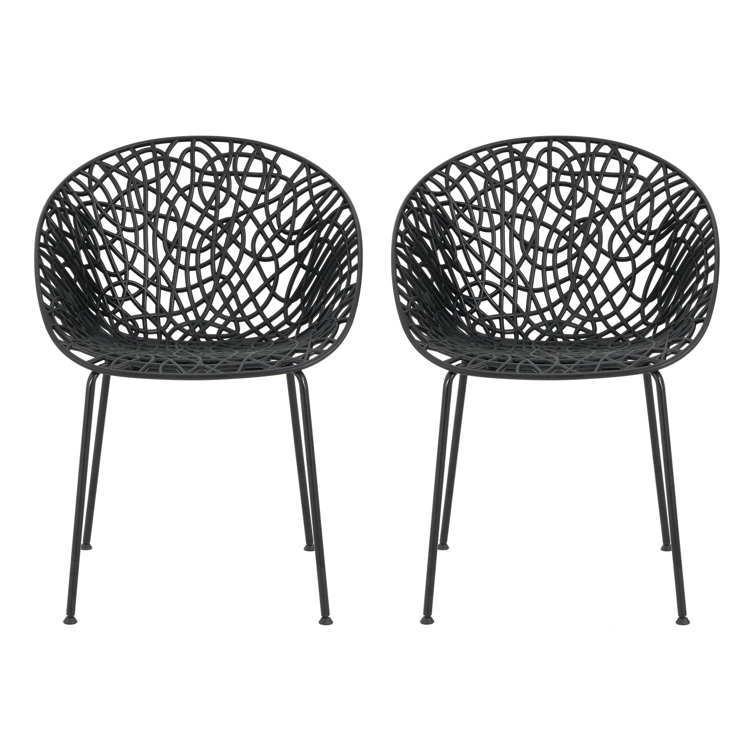 Dahliae Outdoor Patio Dining Chairs, Iron & Plastic, Set of 2