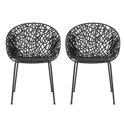 Dahliae Outdoor Patio Dining Chairs, Iron & Plastic, Set of 2