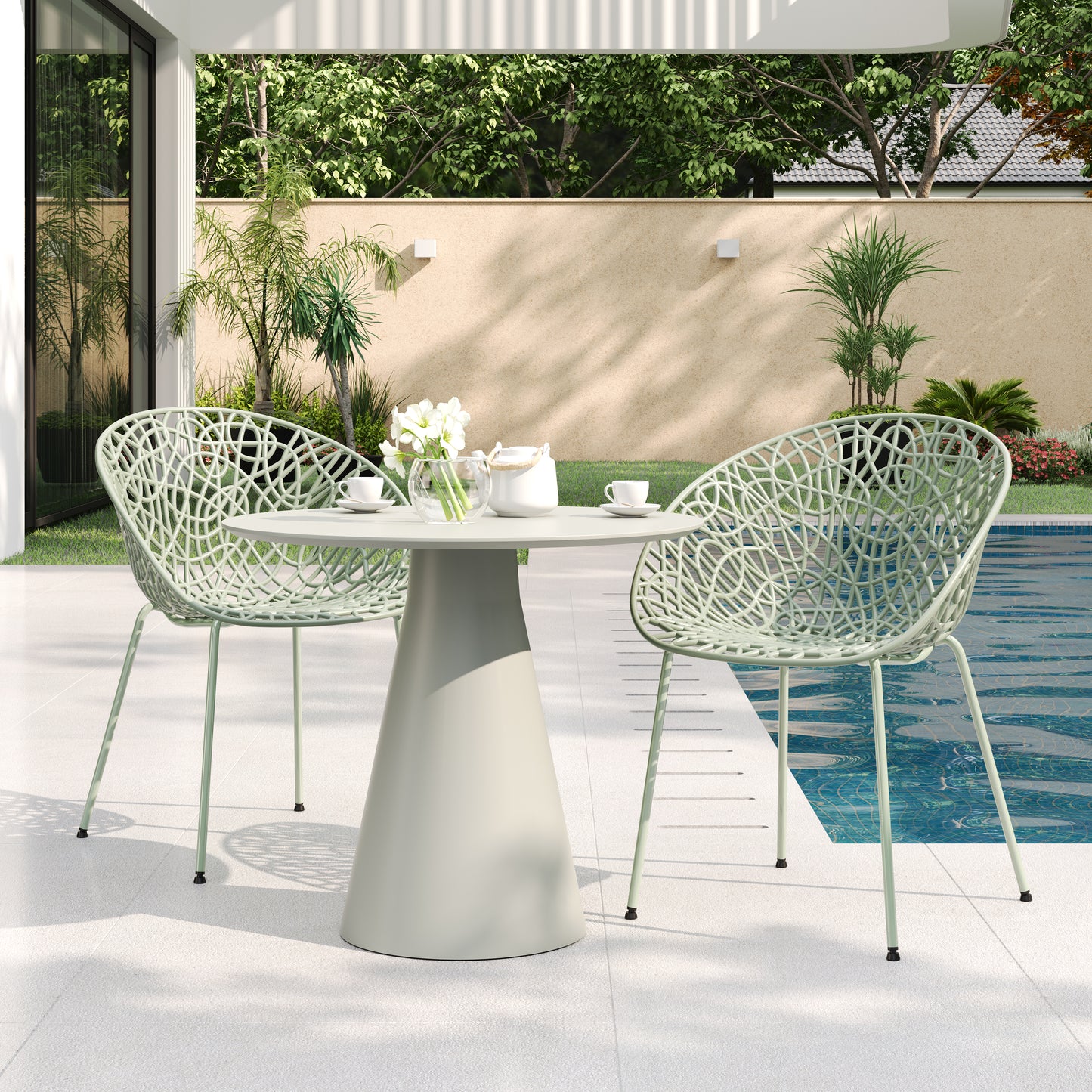Dahliae Outdoor Patio Dining Chairs, Iron & Plastic, Set of 2