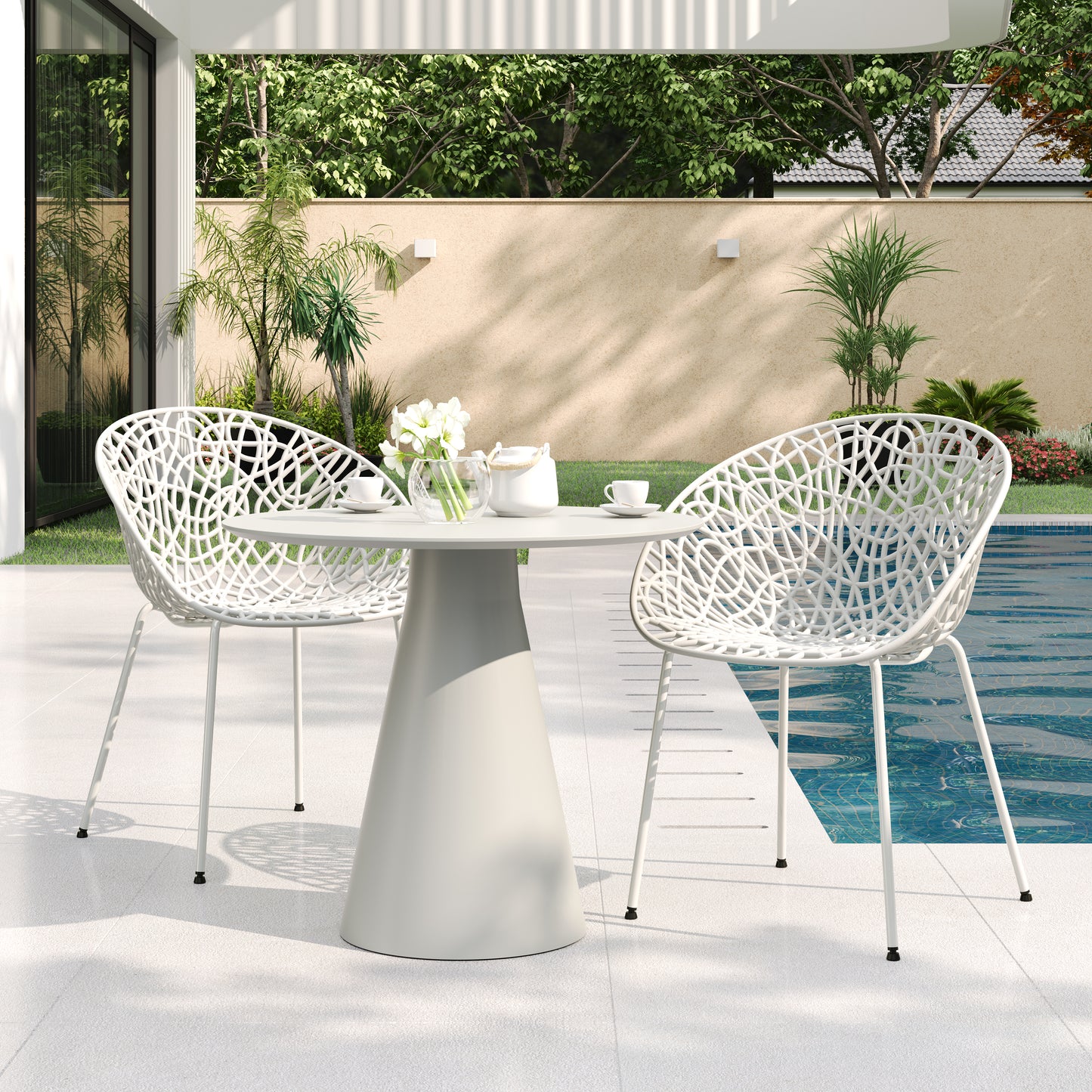 Dahliae Outdoor Patio Dining Chairs, Iron & Plastic, Set of 2