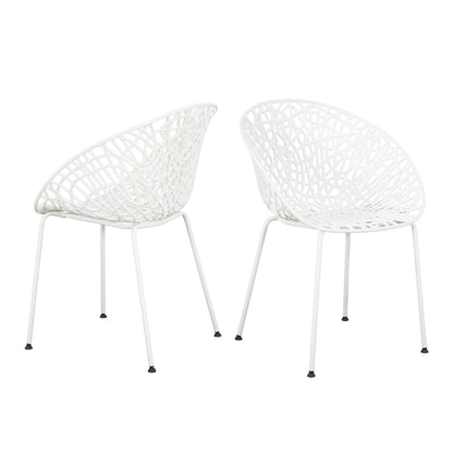 Dahliae Outdoor Patio Dining Chairs, Iron & Plastic, Set of 2