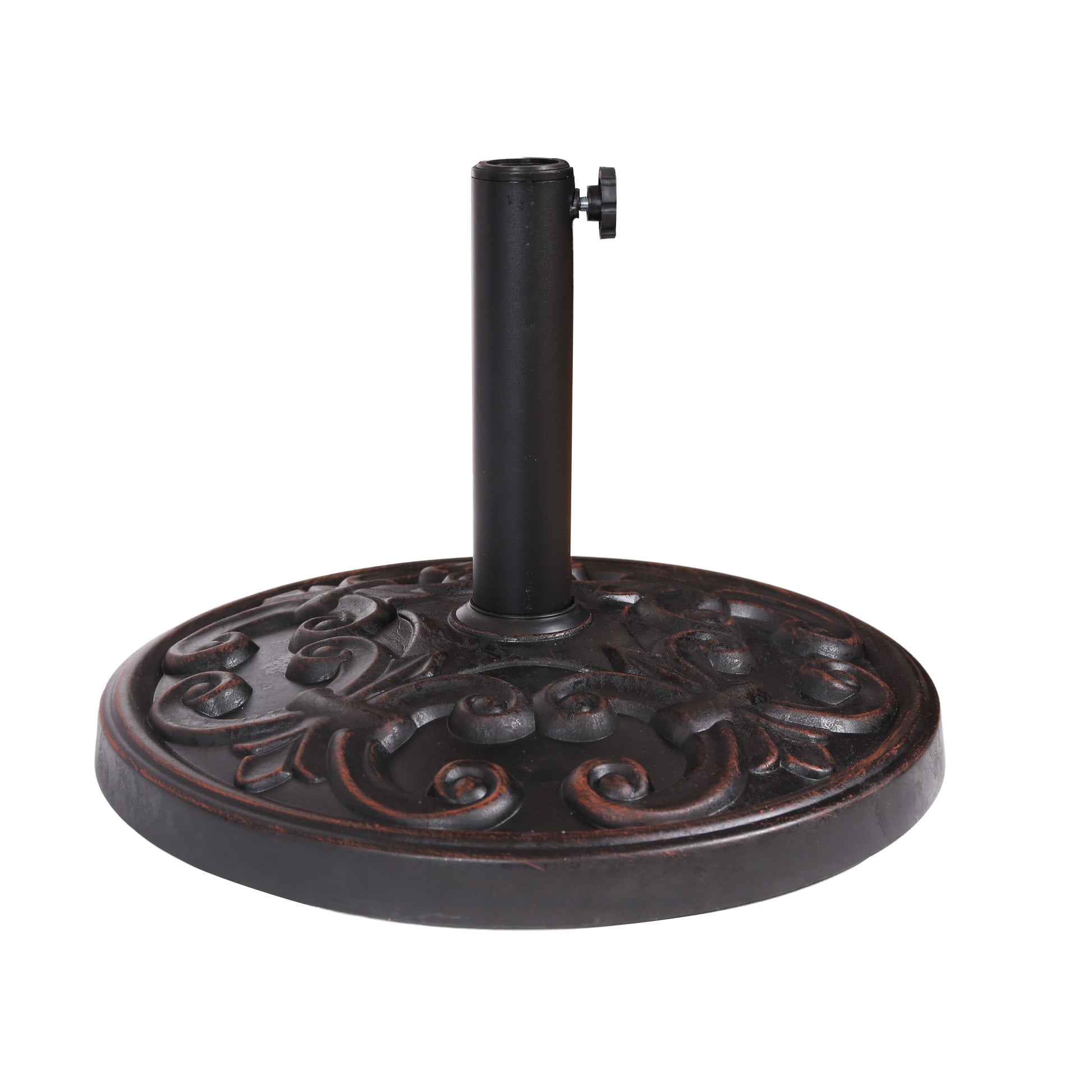 bronze patio umbrella stand Gretta Outdoor Bronze Resin and Black Steel Unbrella Base