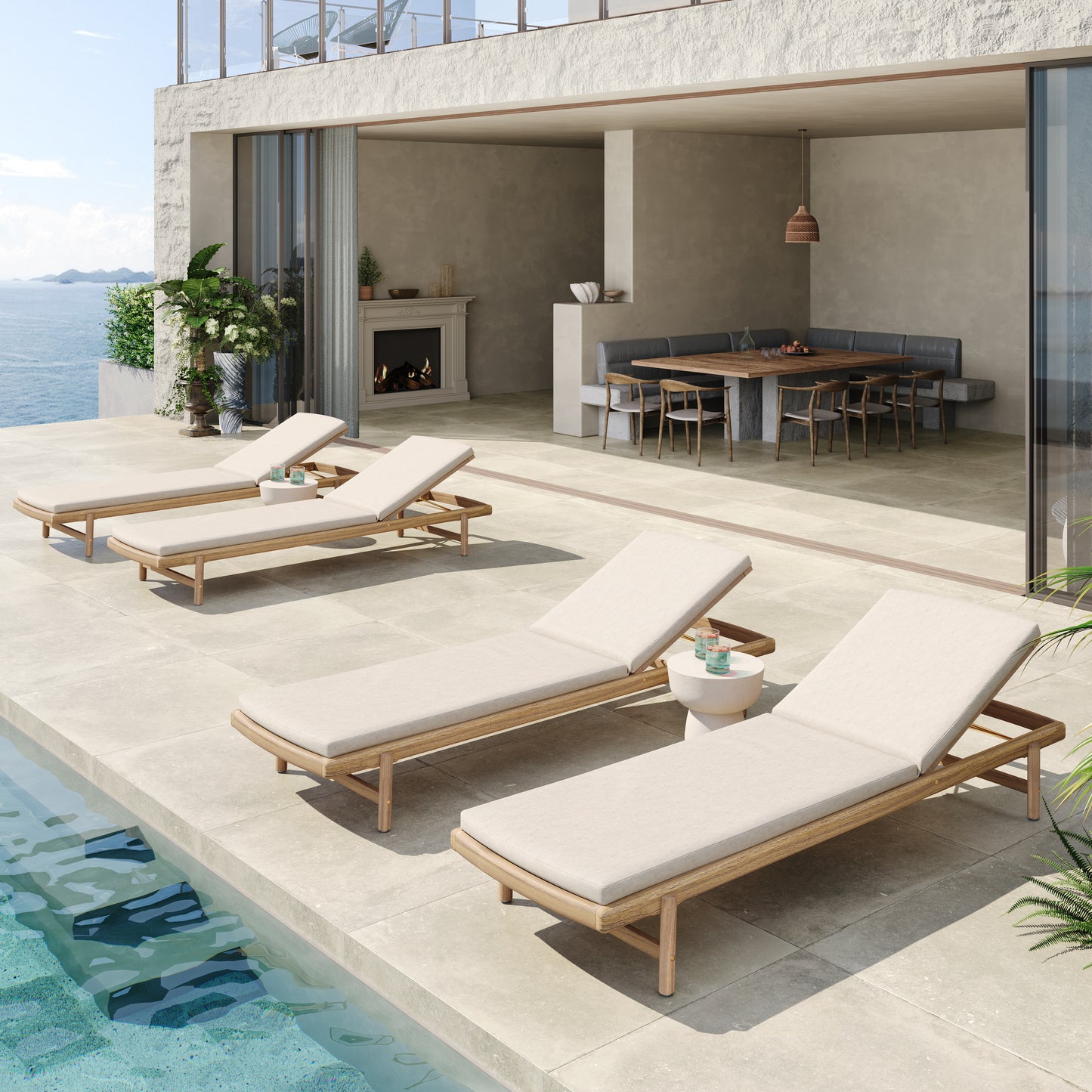 Mallorcar Acacia Wood Chaise Lounge With Cushion