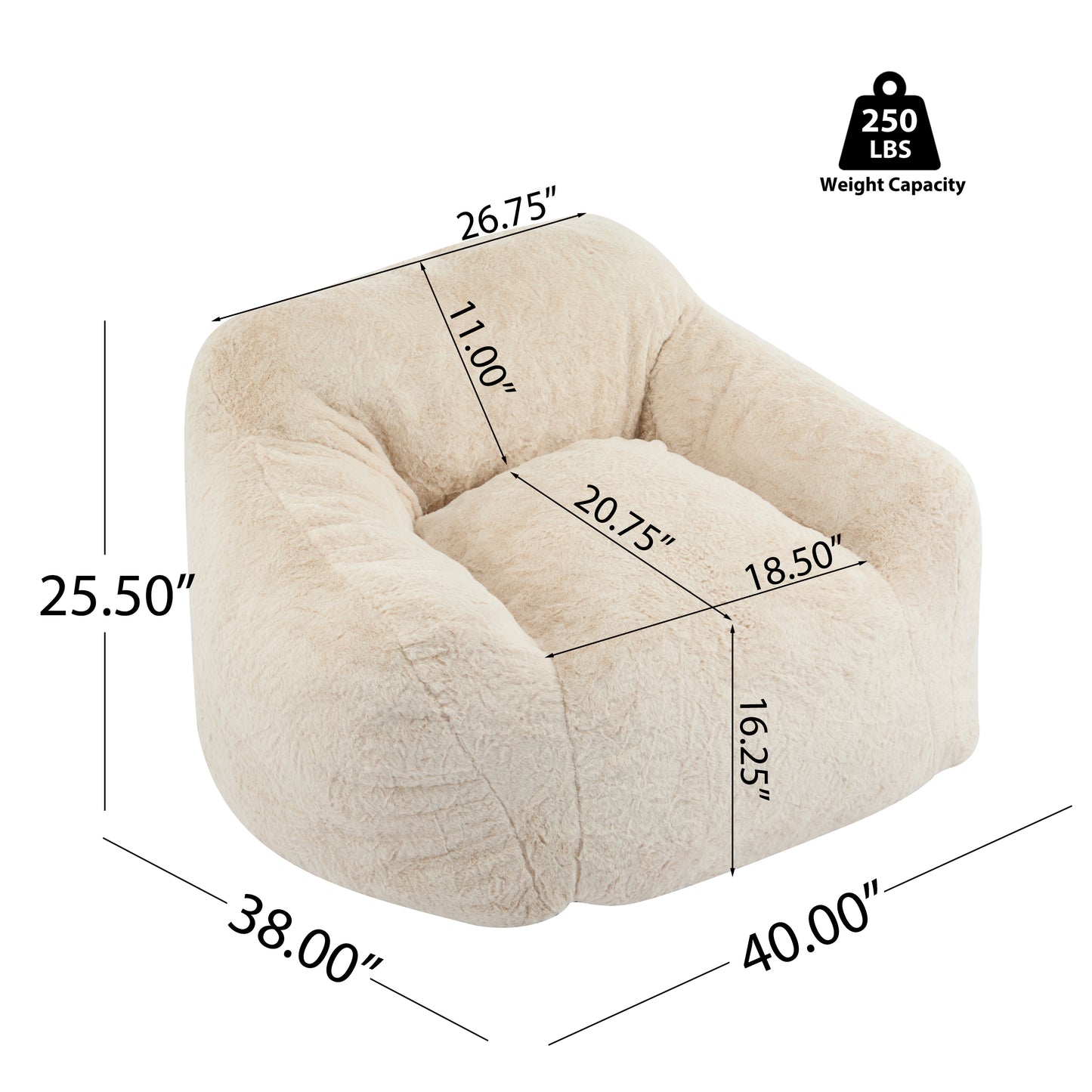 Auch Indoor Armchair Style Bean Bag, Beige