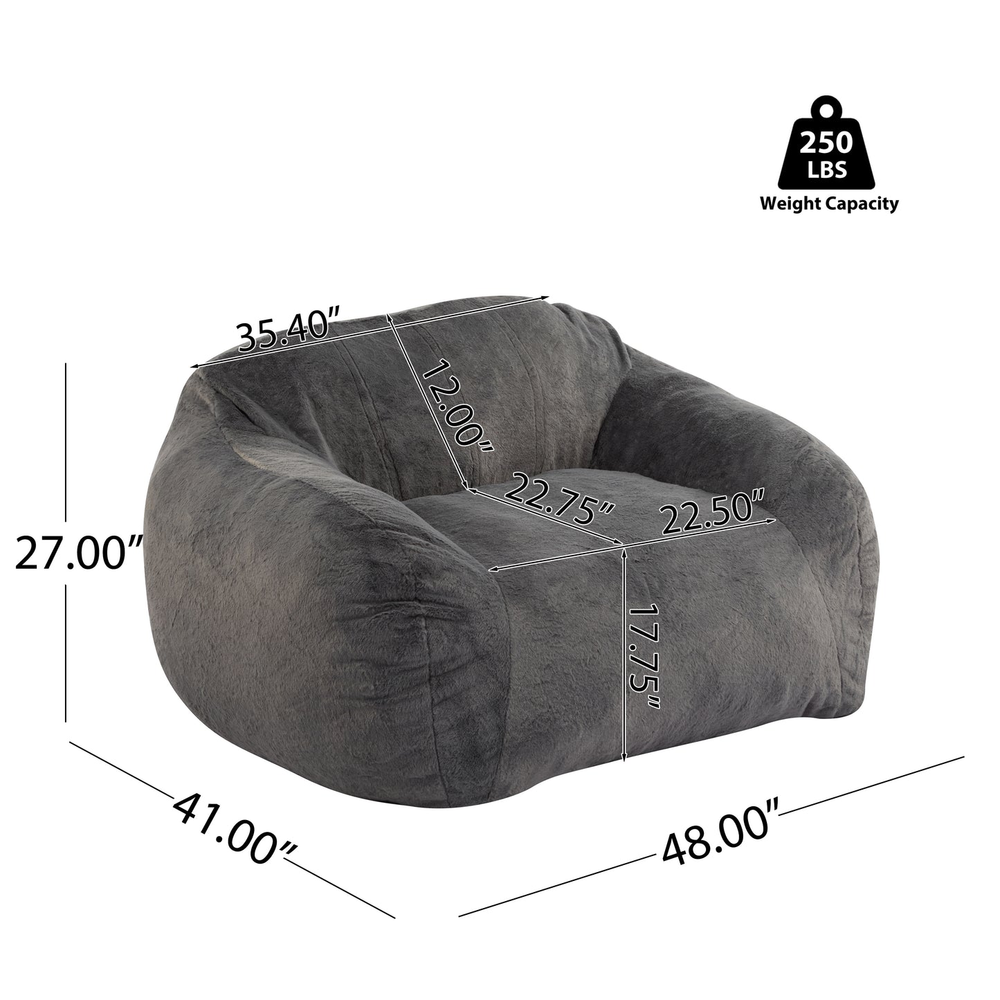 Sezze Indoor Bean Bag Chair, Gray Faux Fur