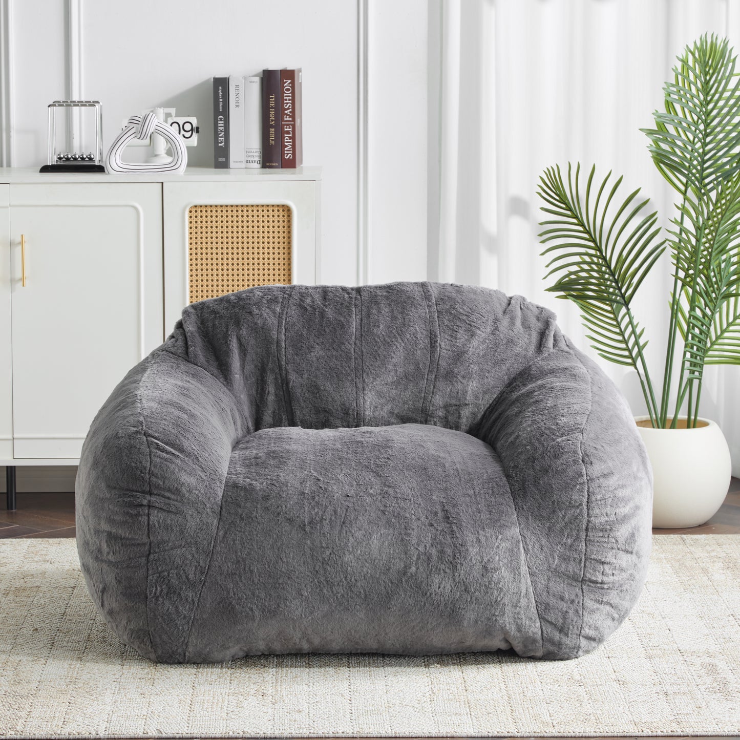 Sezze Indoor Bean Bag Chair, Gray Faux Fur