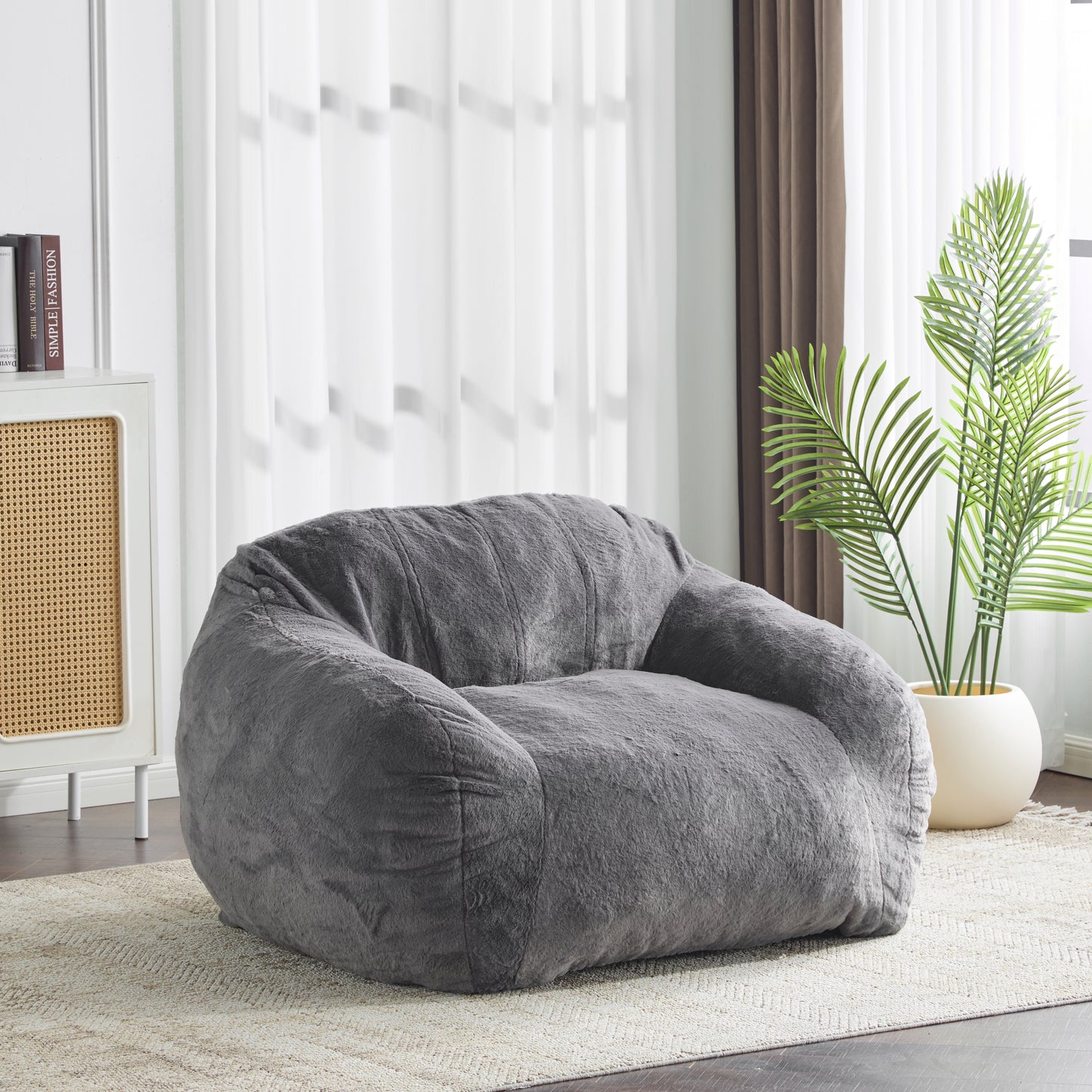 Sezze Indoor Bean Bag Chair, Gray Faux Fur