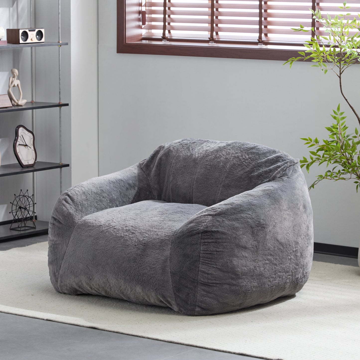 Sezze Indoor Bean Bag Chair, Gray Faux Fur