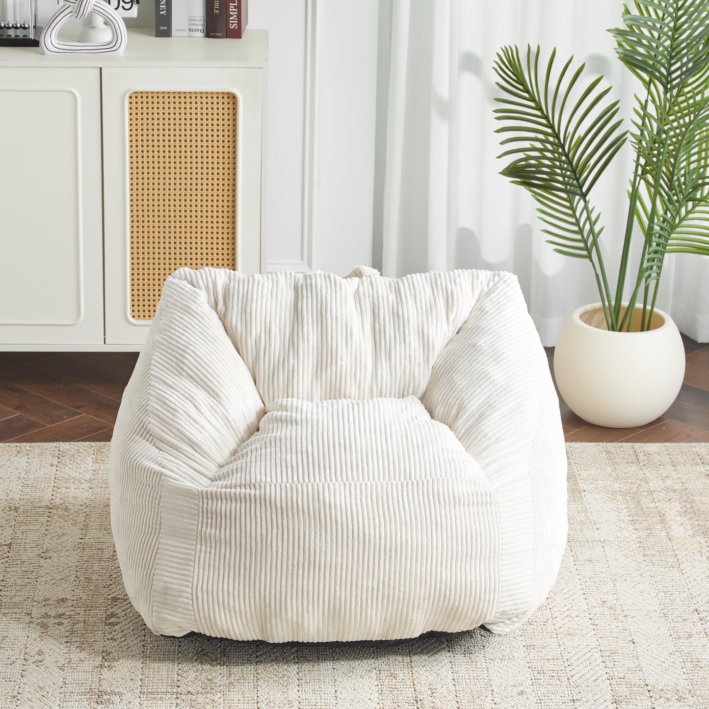 Olbia Indoor Bean Bag Chair, Beige Faux Fur