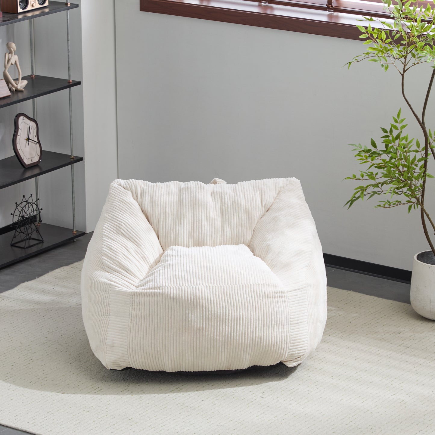 Olbia Indoor Bean Bag Chair, Beige Faux Fur