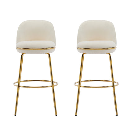 Rio Claro Indoor Metal Upholstered Barstool, Gold Finished Frame and Upholstery, Set of 2