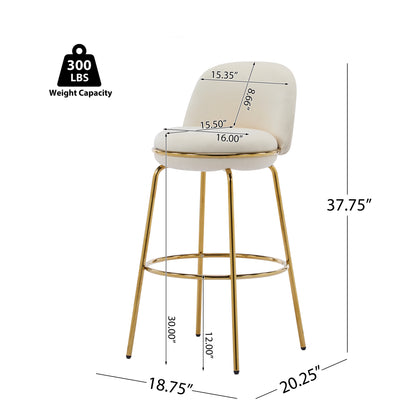 Rio Claro Indoor Metal Upholstered Barstool, Gold Finished Frame and Upholstery, Set of 2