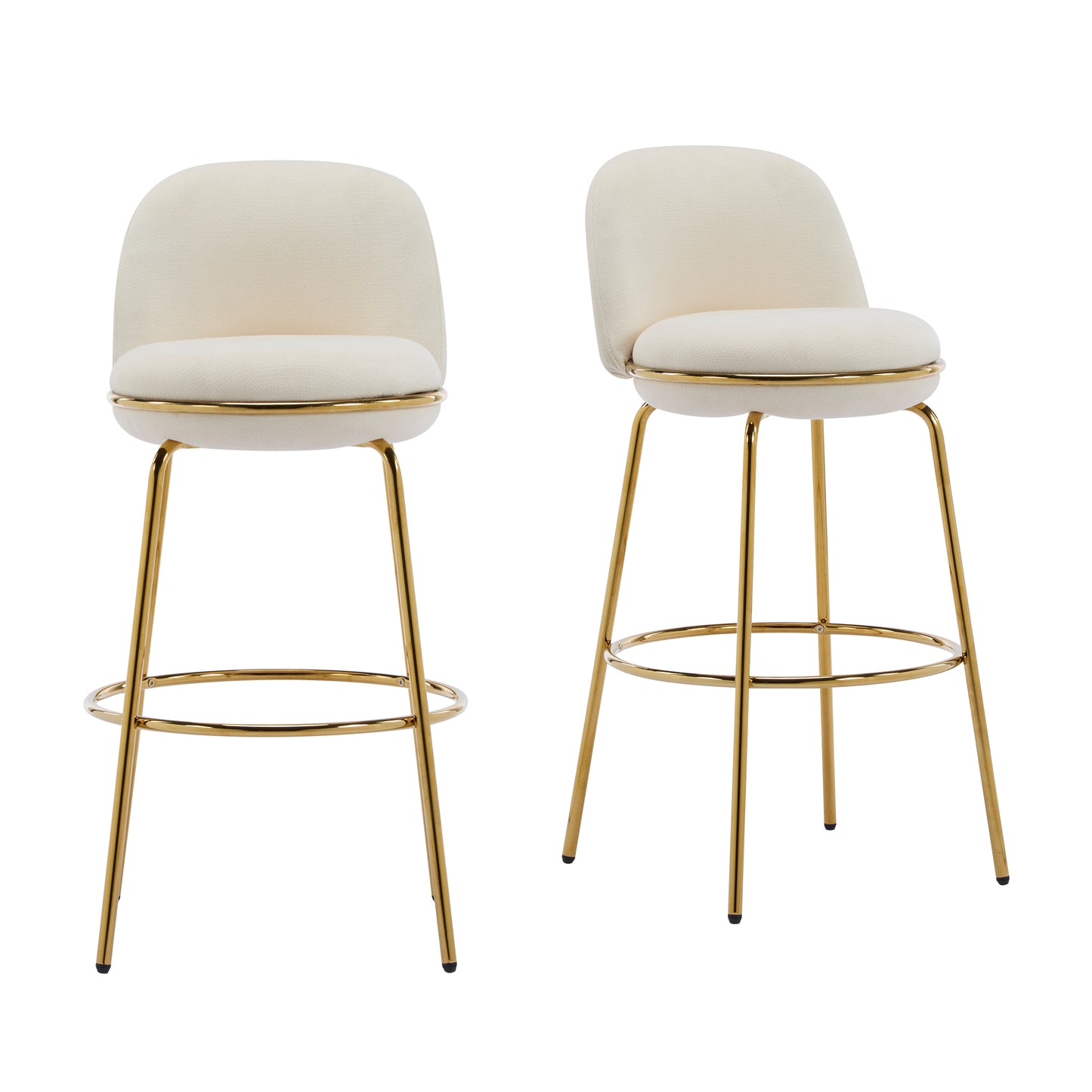 Rio Claro Indoor Metal Upholstered Barstool, Gold Finished Frame and Upholstery, Set of 2