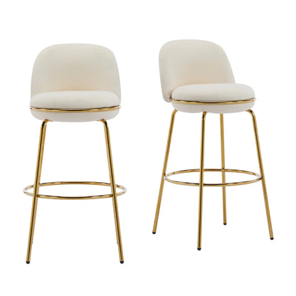 Rio Claro Indoor Metal Upholstered Barstool, Gold Finished Frame and Upholstery, Set of 2
