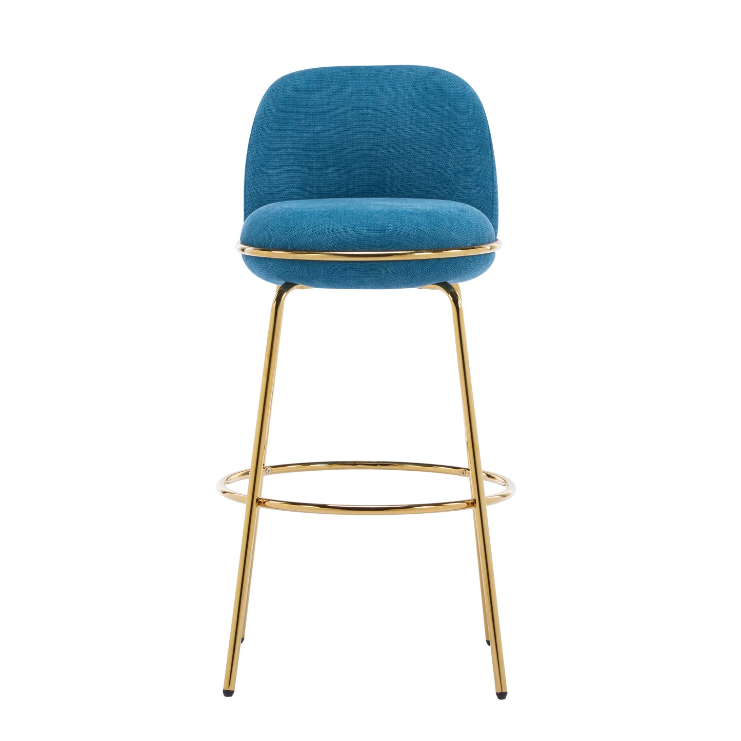 Rio Claro Indoor Metal Upholstered Barstool, Gold Finished Frame and Upholstery, Set of 2