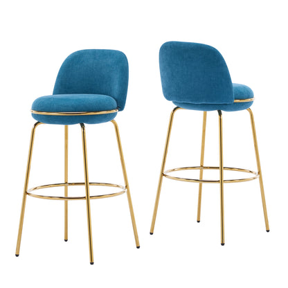 Rio Claro Indoor Metal Upholstered Barstool, Gold Finished Frame and Upholstery, Set of 2